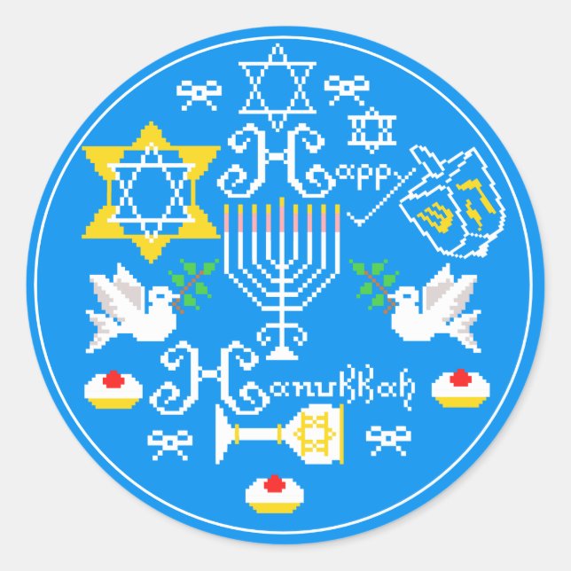 Happy Hanukkah Holiday Runder Aufkleber (Vorderseite)