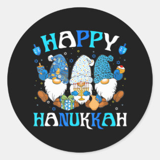 Happy Hanukkah Jewish Gnomes Family Group Runder Aufkleber