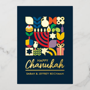 Happy Hanukkah Jewish Greeting Foil Holiday Card Folien Feiertagskarte