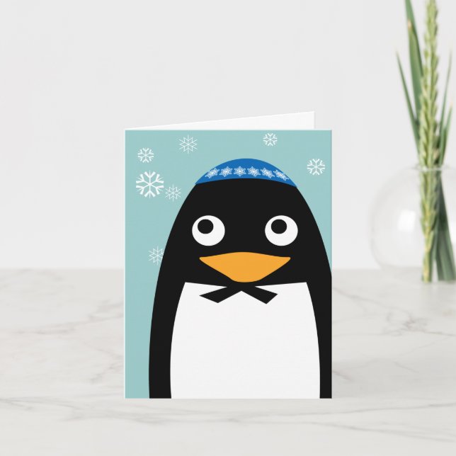 Happy Hanukkah Jewish Penguin Yarmulke Feiertagskarte (Vorderseite)