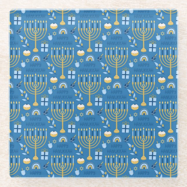 Happy Hanukkah Jewish Star Menorah Blue Chanukah Glasuntersetzer (Vorderseite)