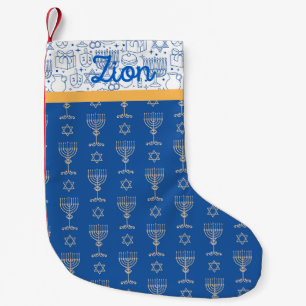 Happy Hanukkah: Judaika Blue White Candles Dreidel Kleiner Weihnachtsstrumpf
