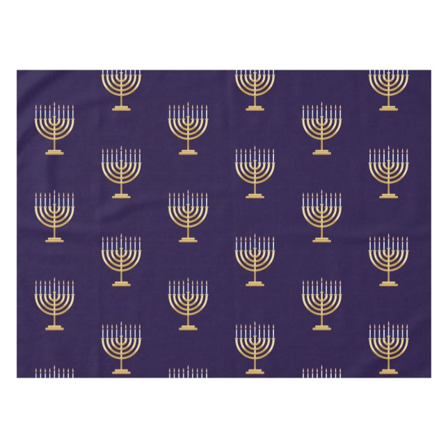Happy Hanukkah Jüdische blaue Goldmenorah Tischdecke (Vorderseite (Horizontal))