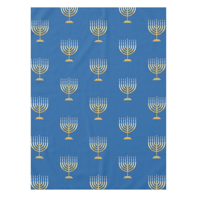 Happy Hanukkah Jüdische blaue Goldmenorah Tischdecke (Vorderseite)