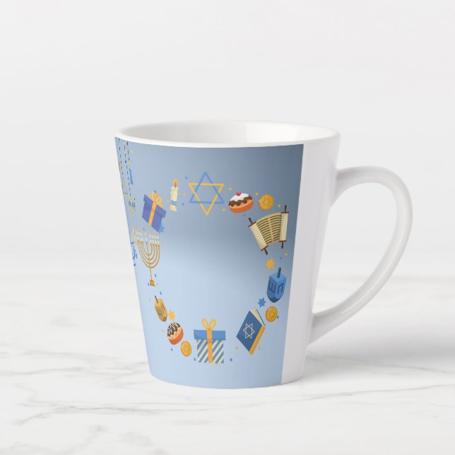 Happy Hanukkah Latte Tasse in Blau (Rechts)