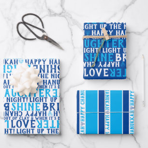 HAPPY HANUKKAH Liebe Leichtes Lachen Blau & Weiß Geschenkpapier Set