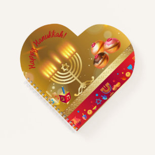 Happy Hanukkah Lights Jewish Holiday Gold Hebrew Notizbuch