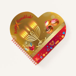 Happy Hanukkah Lights Jewish Holiday Gold Hebrew Notizbuch