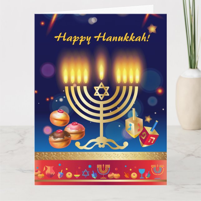 Happy Hanukkah Lights Jüdischer Urlaub Gold Karte (Vorderseite)