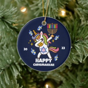 Happy Hanukkah, lustiges Ding Unicorn Keramik Ornament