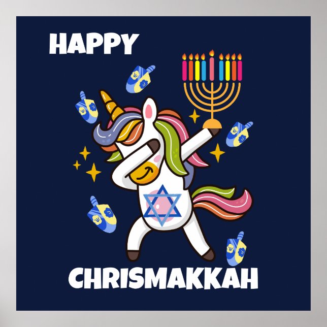 Happy Hanukkah, lustiges Ding Unicorn Poster (Vorne)
