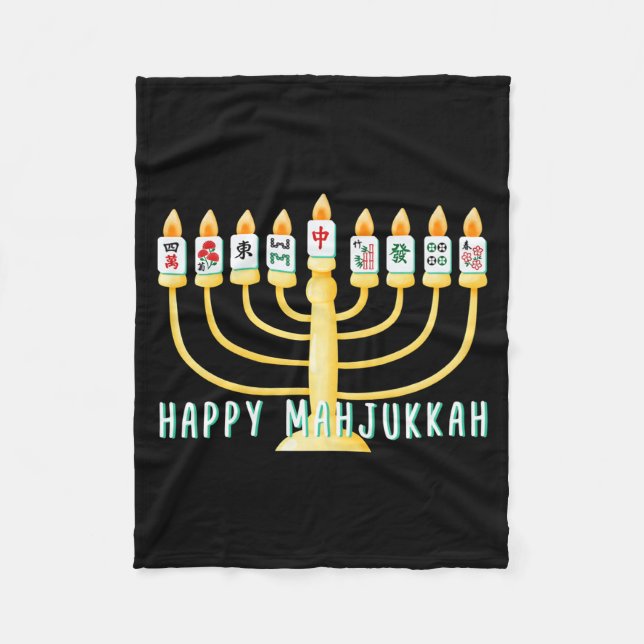 Happy Hanukkah Mahjong Menorah Mahjukkah Chanukkah Fleecedecke (Vorderseite)