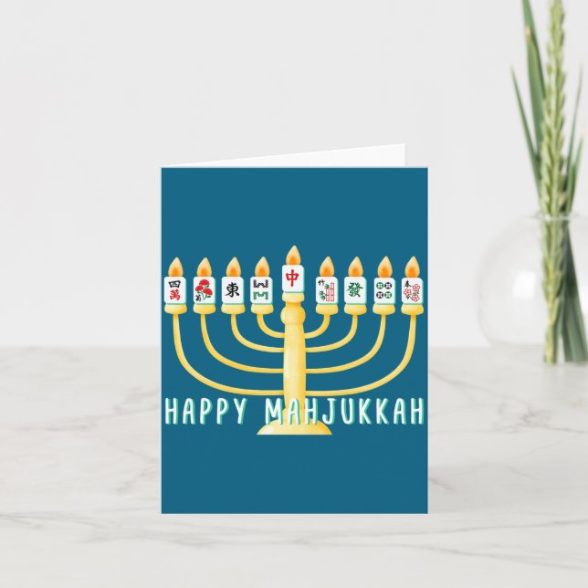 Happy Hanukkah Mahjong Menorah Mahjukkah Chanukkah Karte (Vorderseite)