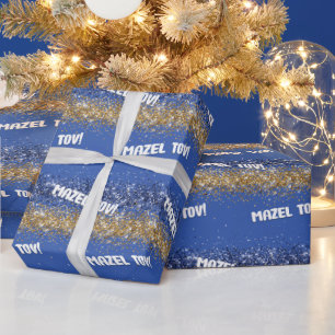 Happy Hanukkah Mazel Tov Blue Gold Sparkle Geschenkpapier