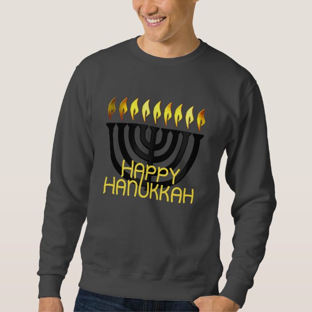 Happy Hanukkah Menorah Black Sweatshirt (Vorderseite)