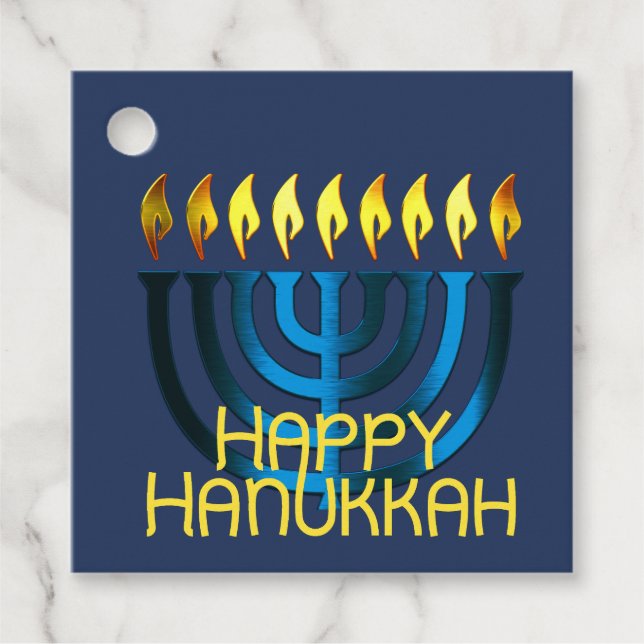 Happy Hanukkah Menorah Blue Geschenkanhänger (Vorderseite)