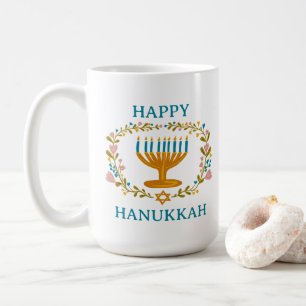 HAPPY HANUKKAH Menorah blumenjüdischer Urlaub Kaffeetasse