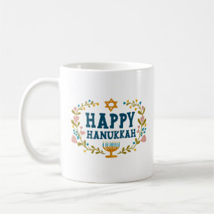 HAPPY HANUKKAH Menorah blumenjüdischer Urlaub Kaffeetasse