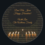 Happy Hanukkah Menorah Candles Elegant Runder Aufkleber<br><div class="desc">Happy Hanukkah Menorah Candles Eleganter Klassischer Rundaufkleber,  Name oder Text hinzufügen</div>