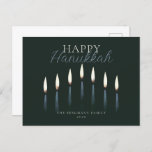 Happy Hanukkah Menorah Candles Feiertagspostkarte<br><div class="desc">Diese 5, 6" x 4, 25" Hanukkah-Grußkarten verfügen über einen Platzhalter für einen Familiennamen und ein Jahr. Das Design besteht aus sieben handgezeichneten Menorahkerzen mit dem Gruß "Happy Hanukkah".</div>