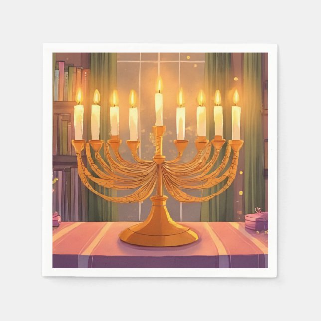 Happy Hanukkah Menorah Candles Oil Painting Serviette (Vorderseite)