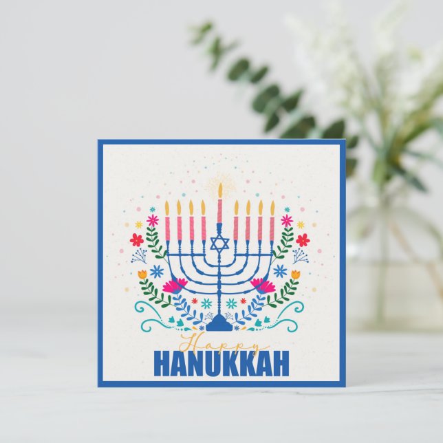 Happy Hanukkah Menorah Card (Stehend Vorderseite)