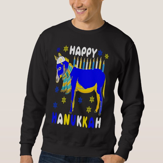 Happy Hanukkah Menorah Donkey Wearing Jewish Hat F Sweatshirt (Vorderseite)