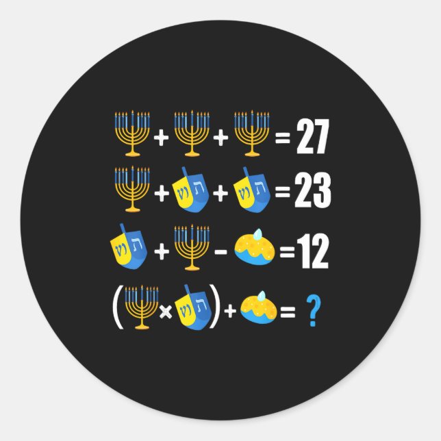 Happy Hanukkah Menorah Dreidel Doughnut Math Teach Runder Aufkleber (Vorderseite)