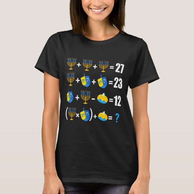 Happy Hanukkah Menorah Dreidel Doughnut Math Teach T-Shirt (Vorderseite)