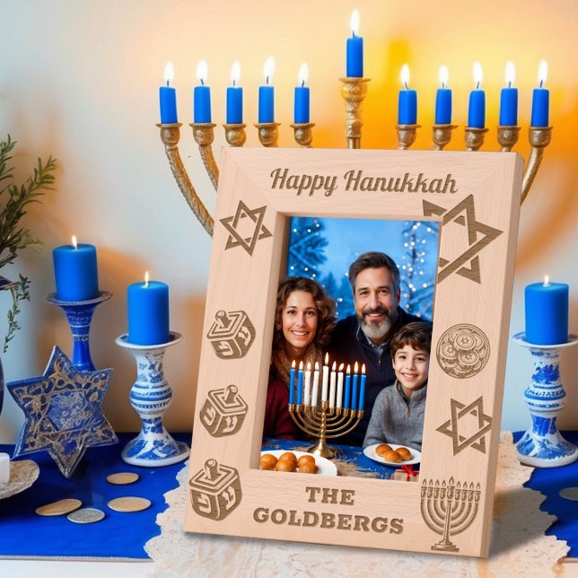 Happy Hanukkah Menorah, Dreidel, Gelt Individuelle Geätzte Rahmen (Von Creator hochgeladen)