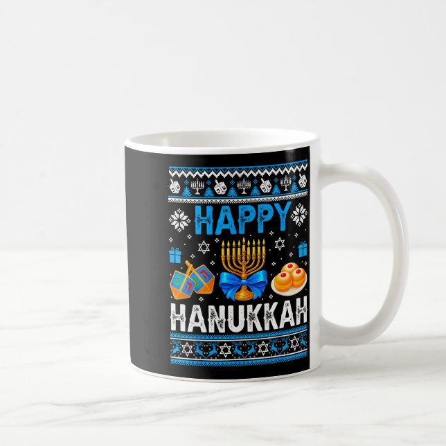 Happy Hanukkah Menorah Dreidel Ugly Chanukah Pajam Kaffeetasse (Rechts)