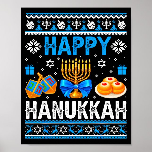 Happy Hanukkah Menorah Dreidel Ugly Chanukah Pajam Poster (Vorne)