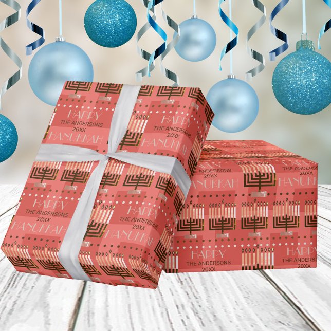 Happy Hanukkah Menorah farbenfrohe Korallen Muster Geschenkpapier (Von Creator hochgeladen)