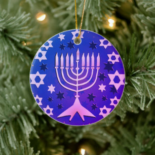 Happy Hanukkah Menorah Flat Keramik Ornament