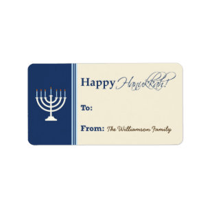 Happy Hanukkah Menorah Geschenk-Tag (dunkelblau) Adressaufkleber