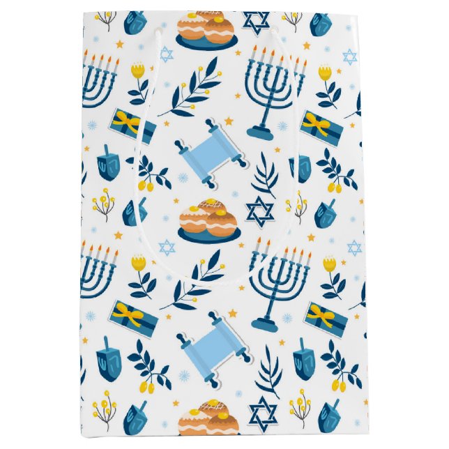 Happy Hanukkah Menorah Geschenktasche Mittlere Geschenktüte (Vorderseite)
