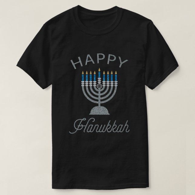 Happy Hanukkah Menorah Glitzer T - Shirt (Design vorne)