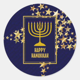 HAPPY HANUKKAH | Menorah | Gold Stars | NAVY BLUE Runder Aufkleber