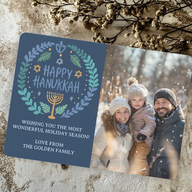 Happy Hanukkah Menorah Handgezeichnetes CUSTOM FOT Feiertagskarte (Happy Hanukkah Menorah Hand Drawn CUSTOM PHOTO Holiday Card
)