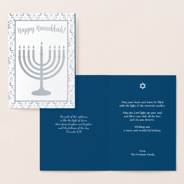 Happy Hanukkah Menorah Holiday Real Silver Folienkarte (Anzeige)