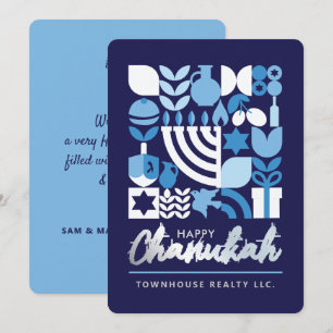 Happy Hanukkah Menorah Jewish Stars Dreidel Holid Feiertagskarte