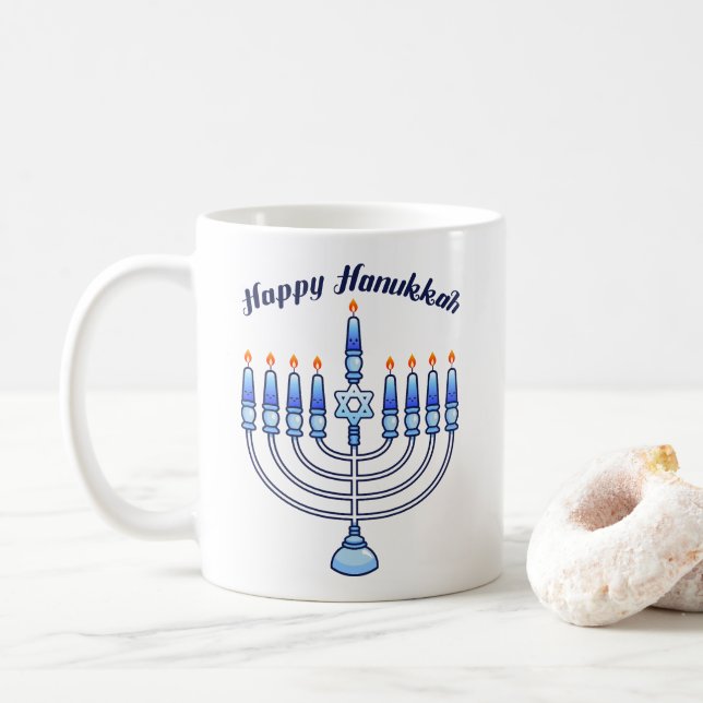 Happy Hanukkah Menorah jüdische Niedliche Kerzen Kaffeetasse (Mit Donut)