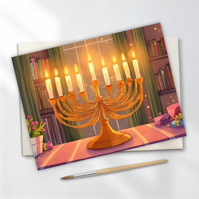 Happy Hanukkah Menorah Kerzen Ölgemälde Postkarte (Von Creator hochgeladen)