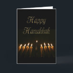 Happy Hanukkah Menorah Lights Kerzen Feiertagskarte<br><div class="desc">Happy Hanukkah Lamp Menorah Candelabrum mit neun Branches Lit Candles jüdischen Festival der Lichter Celebration Grußkarte,  Text,  Mit Liebe Die Kaplan Familie können Sie ändern</div>