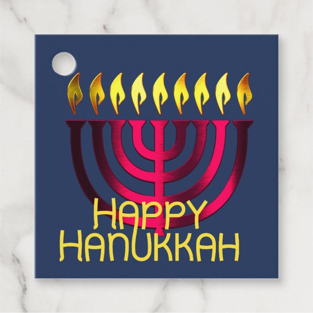 Happy Hanukkah Menorah Pink Geschenkanhänger (Vorderseite)