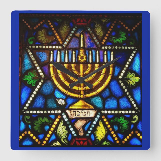 HAPPY HANUKKAH MENORAH QUADRATISCHE WANDUHR (Vorderseite)