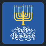 Happy Hanukkah Menorah Quadratischer Aufkleber<br><div class="desc">Happy Hanukkah Menorah Square Sticker. Wählen Sie die Größe des Aufklebers aus dem Menü "Optionen".</div>