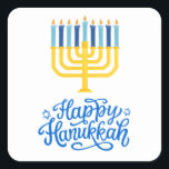 Happy Hanukkah Menorah Quadratischer Aufkleber<br><div class="desc">Happy Hanukkah Menorah Square Sticker. Wählen Sie die Größe des Aufklebers aus dem Menü "Optionen".</div>