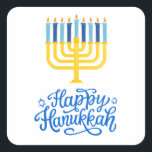 Happy Hanukkah Menorah Quadratischer Aufkleber<br><div class="desc">Happy Hanukkah Menorah Square Sticker. Wählen Sie die Größe des Aufklebers aus dem Menü "Optionen".</div>