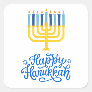 Happy Hanukkah Menorah Quadratischer Aufkleber